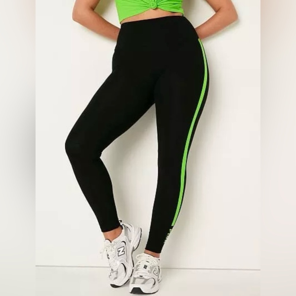 VS Pink Neon Green Striped High Waisted Leggings XXL